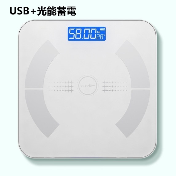 New human body electronic scale (fan-shaped ice crystal white 26*26CM [USB + light energy storage])