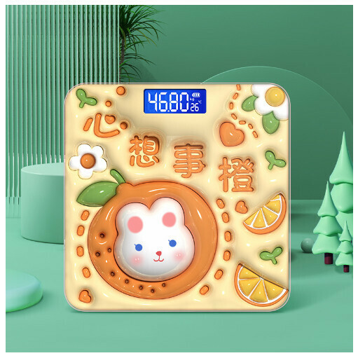 新款體重電子秤【橙色（心想事橙）】（尺寸：26*26cm-充電款）