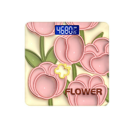 新款體重電子秤【粉鬱金香】（尺寸：26*26cm-電池款）