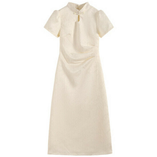 Hot selling retro Chinese style improved cheongsam [beige] [S-L size] (please contact customer service to confirm the delivery size after placing the order)