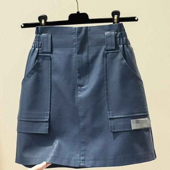 Hot selling high waist PU leather skirt [blue] [L-4XL size] (please contact customer service to confirm the delivery size after placing the order)
