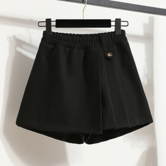 Hot selling high-waisted woolen shorts skirt [black] [M-5XL size] (please contact customer service to confirm the delivery size after placing the order)