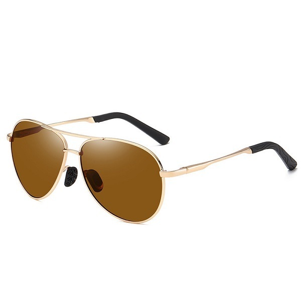 Hot recommended sunglasses for men, polarized driver's sunglasses, toad mirror, photochromic mirror (gold frame + polarized brown film)