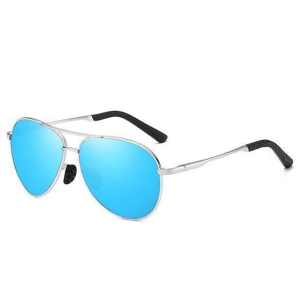 Hot recommended sunglasses for men, polarized driver's sunglasses, toad mirror, photochromic mirror (silver frame + polarized blue diaphragm)