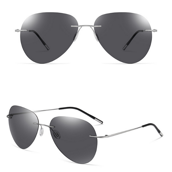 Hot new ultra-light titanium light polarized frameless color-changing sunglasses (nude mirror, silver frame + black and gray lenses)
