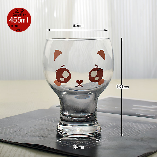 熱推【1個】玻璃卡通動物水杯（貨號：灰色）