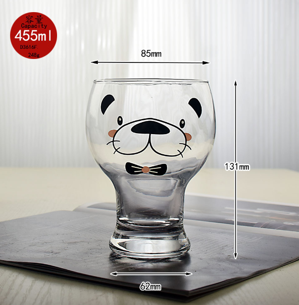 熱推【1個】玻璃卡通動物水杯（貨號：深灰色）