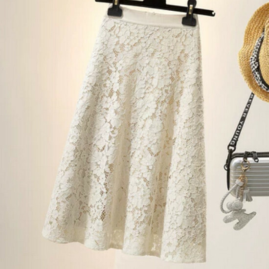 Hot selling lace A-line skirt [Apricot] [M-3XL size] (please contact customer service to confirm the delivery size after placing the order)