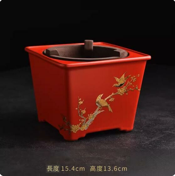 熱推耐高溫陶瓷木炭乾燒爐(山楂紅四方炭爐·喜上眉梢)