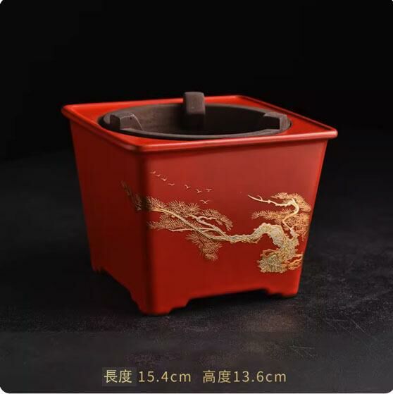 熱推耐高溫陶瓷木炭乾燒爐(山楂紅四方炭爐·歲寒松柏)