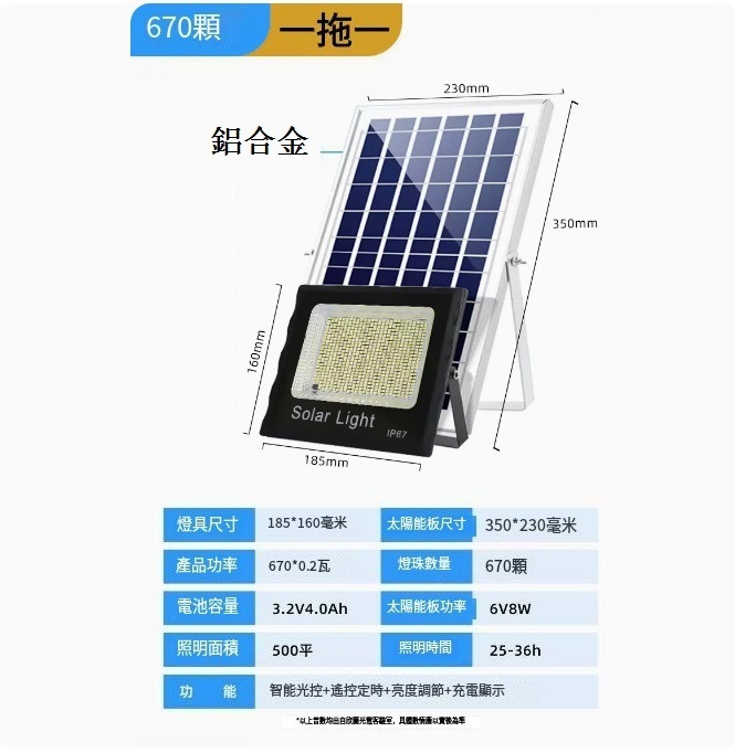爆款戶外太陽能露營燈（670顆燈珠+5米延長線）