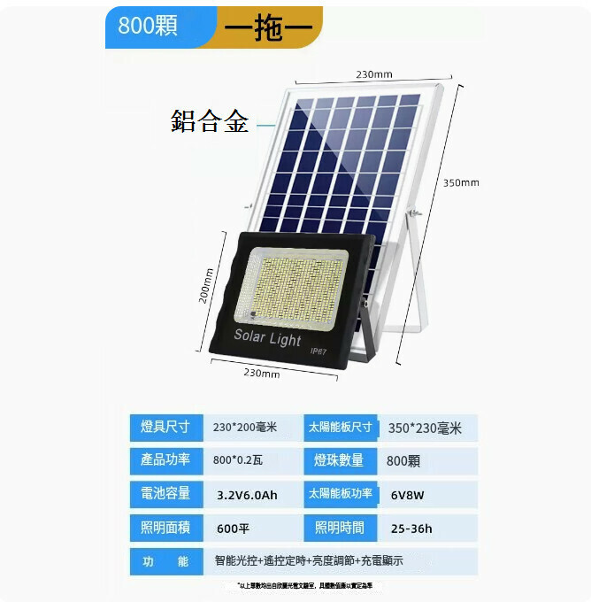 爆款戶外太陽能露營燈（800顆燈珠+5米延長線）