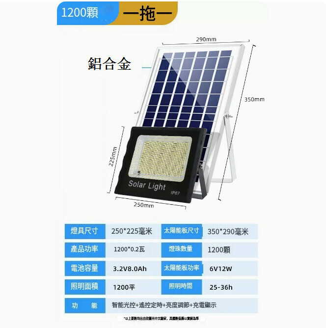 爆款戶外太陽能露營燈（1200顆燈珠+5米延長線）