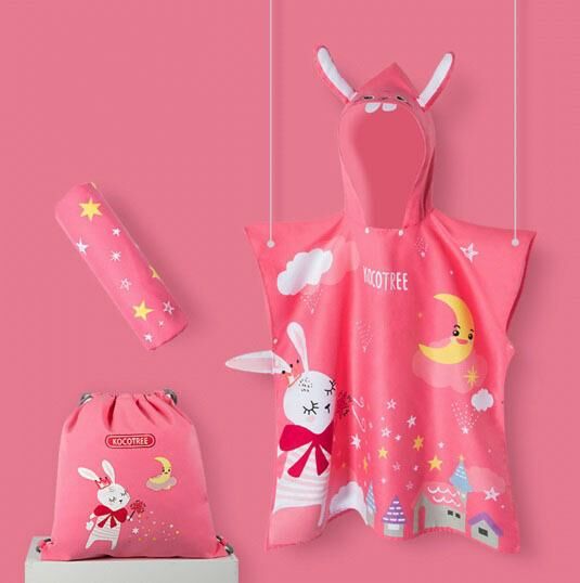 Popular children's quick-drying bath towel and hooded beach towel (rose red bunny)