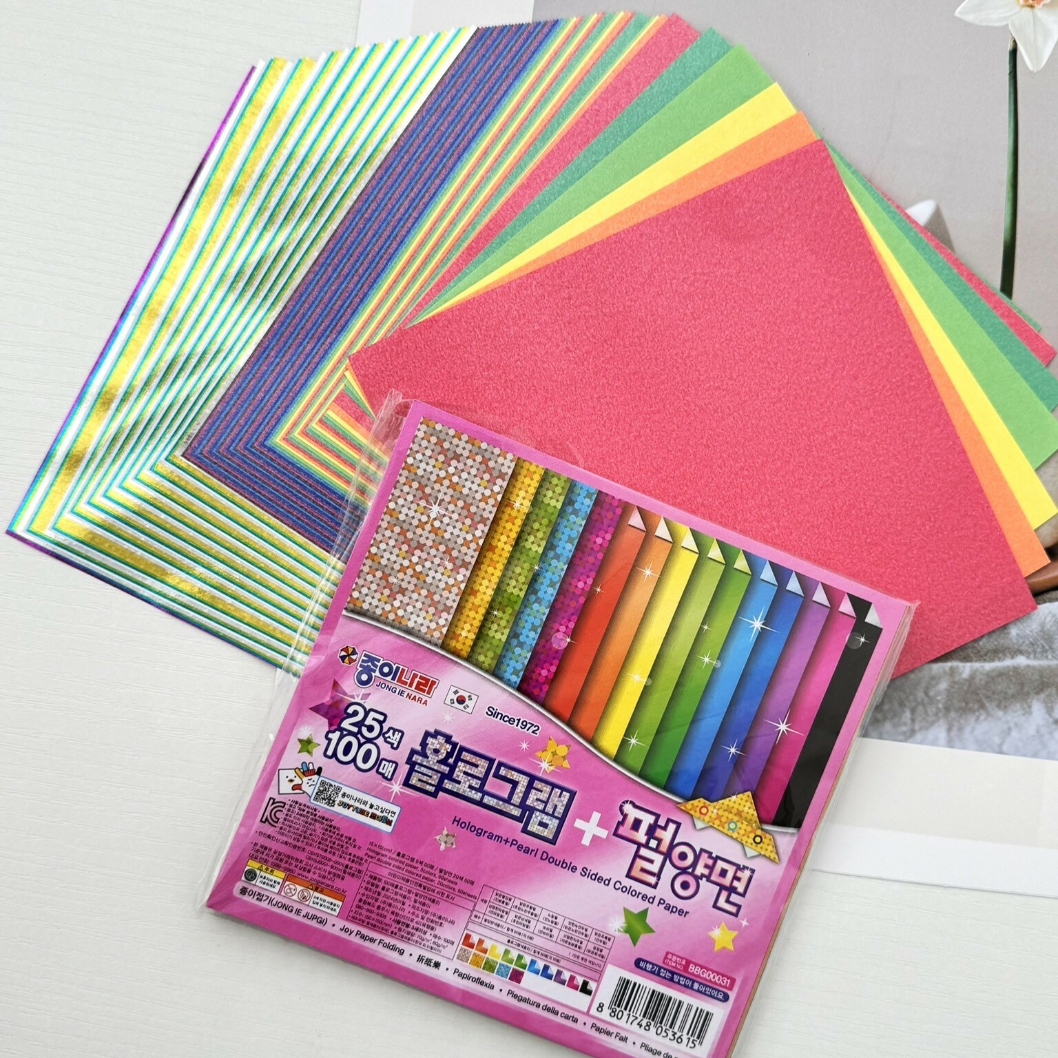 韓國| JONG IE NARA紙王國－寶石炫光珍珠雙面色紙（100張）