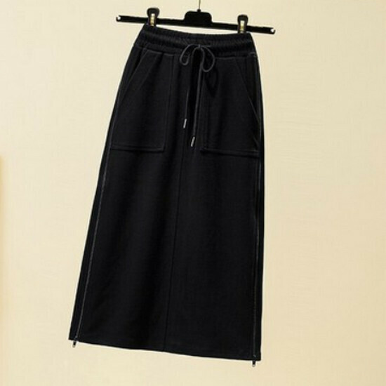 Hot selling slit A-line skirt [Black] [L-4XL size] (please contact customer service to confirm the delivery size after placing the order)