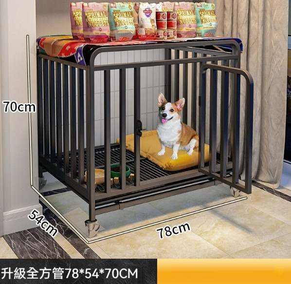 熱推寵物籠狗籠【黑色M-三面方管78*54*70cm+託盤+輪子】 