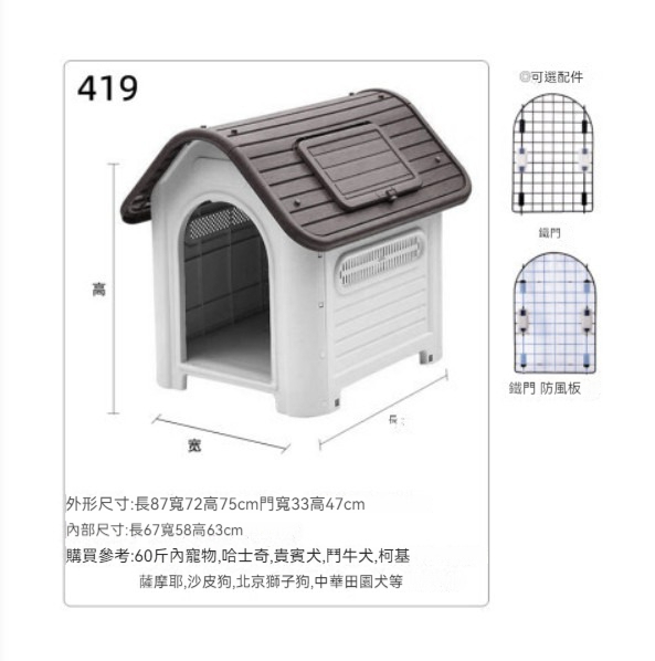 熱推寵物窩狗籠【419（帶天窗）灰色】【狗窩+鐵門+防風板】