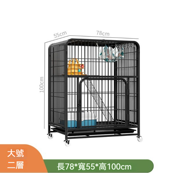爆款寵物籠猫籠【黑色大雙層】【78*55*100cm】【猫籠+吊床+綁帶+網格腳墊+猫砂鏟+猫砂盆】 