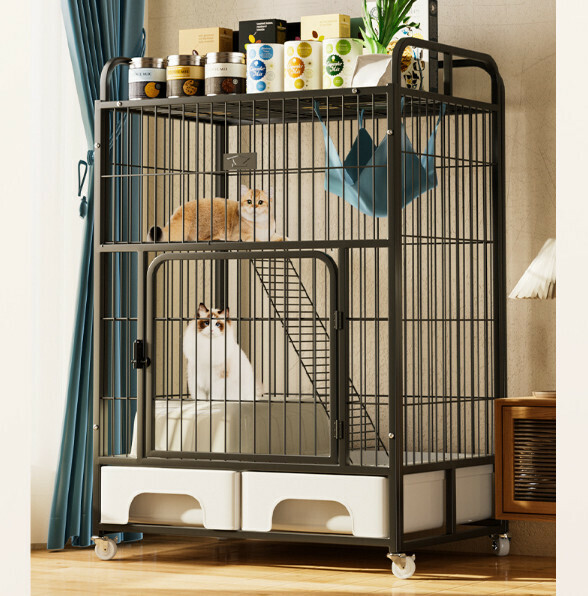 爆款寵物籠猫籠【黑色】【雙層78*55*118cm（封閉猫砂盆+儲物箱）】 
