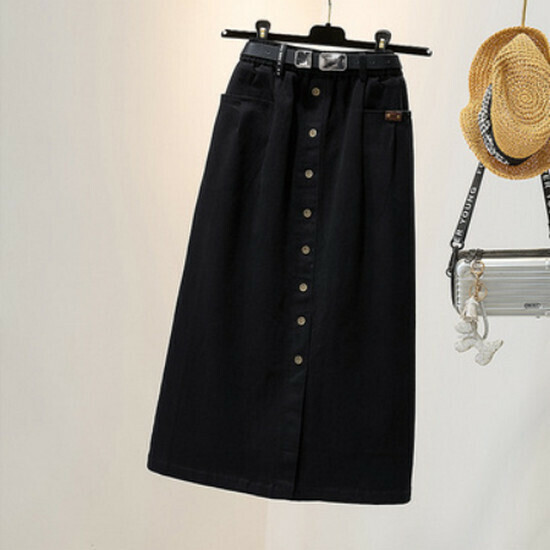 Hot selling buttoned slit skirt + belt [black] [M-4XL size] (please contact customer service to confirm the delivery size after placing the order)
