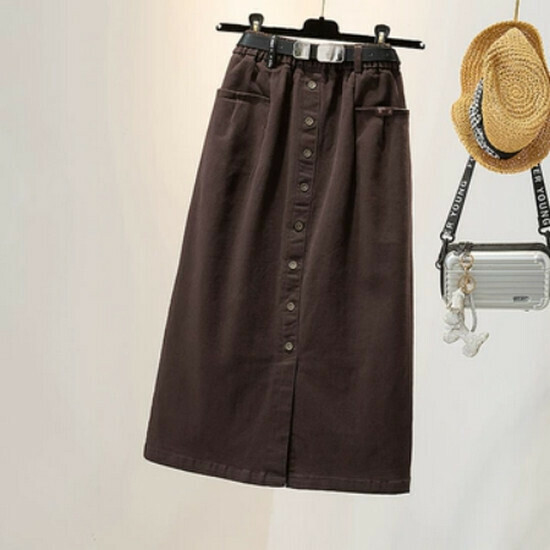 Hot selling buttoned slit skirt + belt [brown] [size M-4XL] (please contact customer service to confirm the delivery size after placing the order)