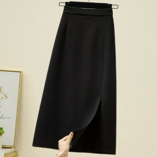 Hot selling woolen slit skirt [black] [M-4XL size] (please contact customer service to confirm the delivery size after placing the order)