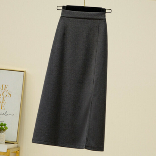Hot selling woolen slit skirt [grey] [size M-4XL] (please contact customer service to confirm the delivery size after placing the order)