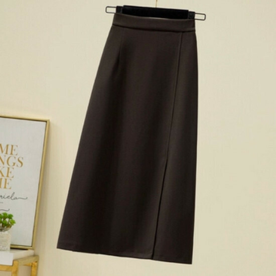 Hot selling woolen slit skirt [brown] [size M-4XL] (please contact customer service to confirm the delivery size after placing the order)