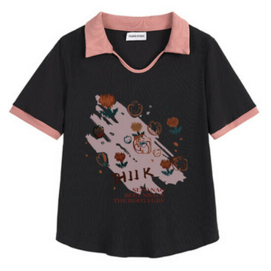 熱賣polo領印花短袖T恤【灰色】【M-3XL碼】（下單後請聯絡客服確認發貨尺碼）