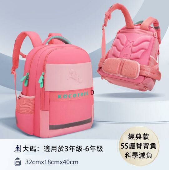 爆款小學生減負護脊輕便雙肩背包(獨角獸粉大碼)