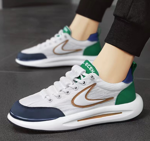 Men's breathable thick-soled sneakers (white, blue and green) (size: 39-44) (please contact customer service to confirm the delivery size after placing the order)