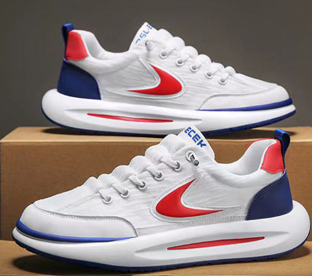 Men's breathable thick-soled sneakers (white, red and blue) (size: 39-44) (please contact customer service to confirm the delivery size after placing the order)