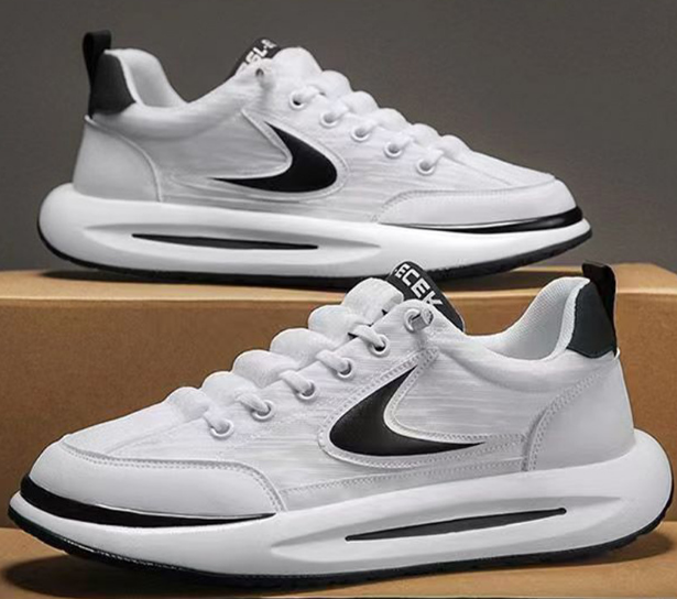 Men's breathable thick-soled sneakers (white and black) (size: 39-44) (please contact customer service to confirm the delivery size after placing the order)