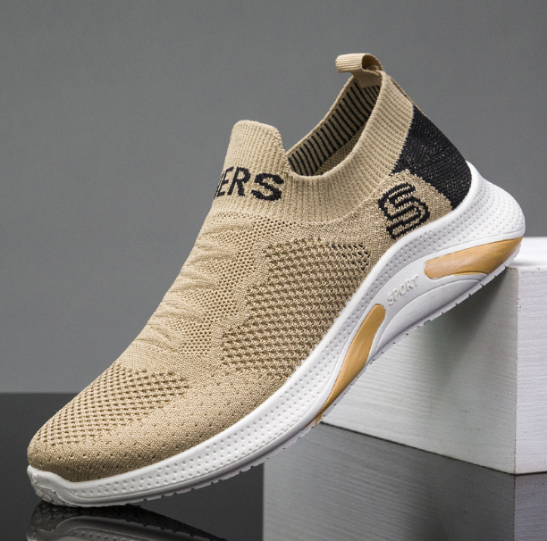 Men's fly-woven breathable sneakers (khaki) (size: 39-44) (please contact customer service to confirm the delivery size after placing the order)