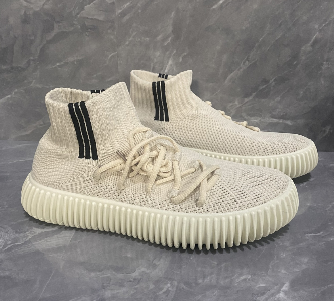 Korean style high-top fly-woven breathable men's sneakers (137-001-beige) (size: 40-45) (please contact customer service to confirm the delivery size after placing the order)