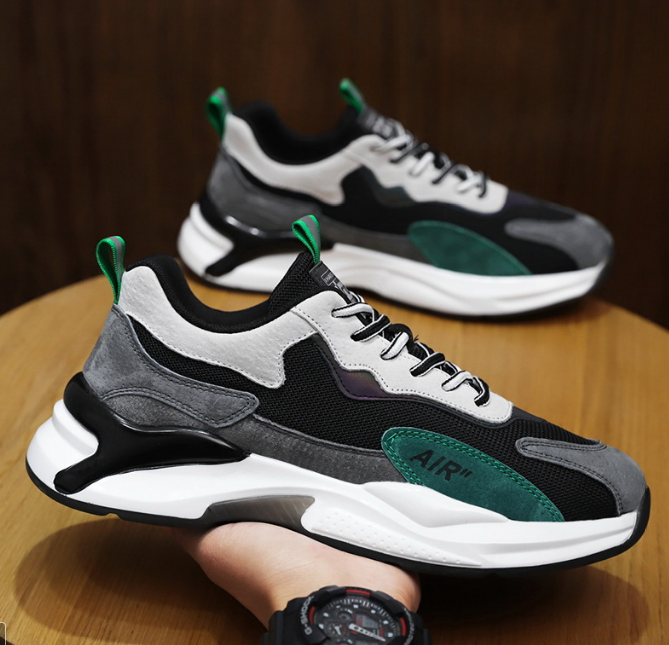 Breathable mesh men's sports shoes (black and green) (size: 39-44) (please contact customer service to confirm the delivery size after placing the order)