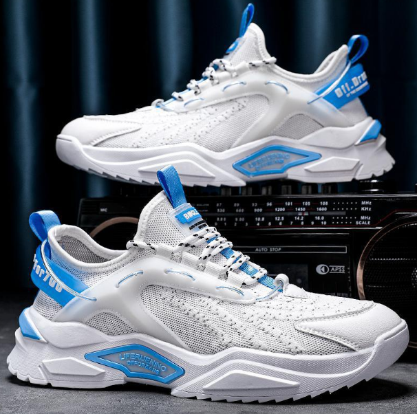Men's fly-woven mesh breathable running shoes (zm-039-white and blue) (size: 39-44) (please contact customer service to confirm the delivery size after placing the order)