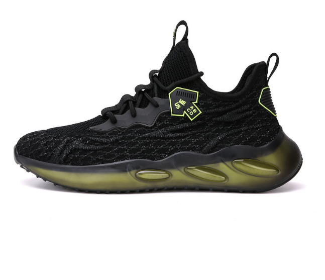 Men's Flyknit breathable transparent soft-soled sneakers (black and yellow) (size: 39-44) (please contact customer service to confirm the delivery size after placing the order)