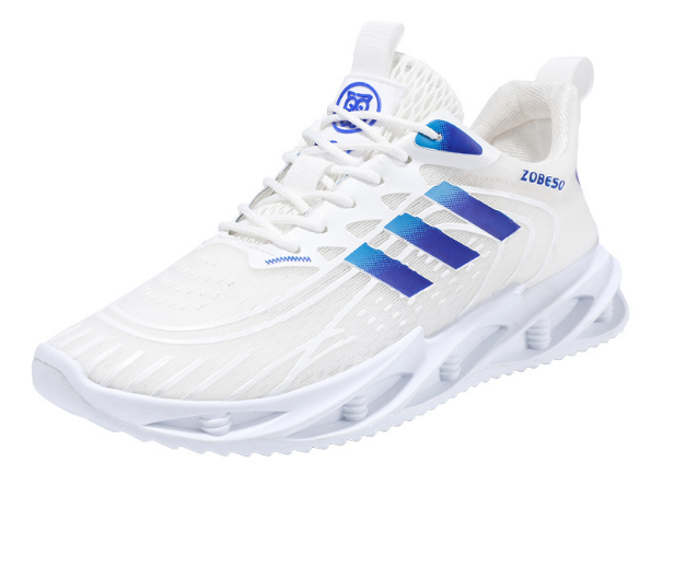 Men's breathable thin soft-soled comfortable sneakers (white and blue) (size: 39-45) (please contact customer service to confirm the delivery size after placing the order)