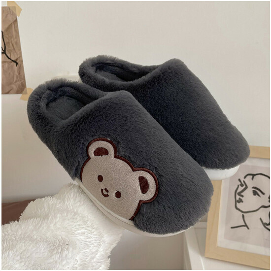 Warm cotton slippers [Gray-Little Bear] (Size: 40-45) [Please contact customer service to confirm the delivery size after placing the order]