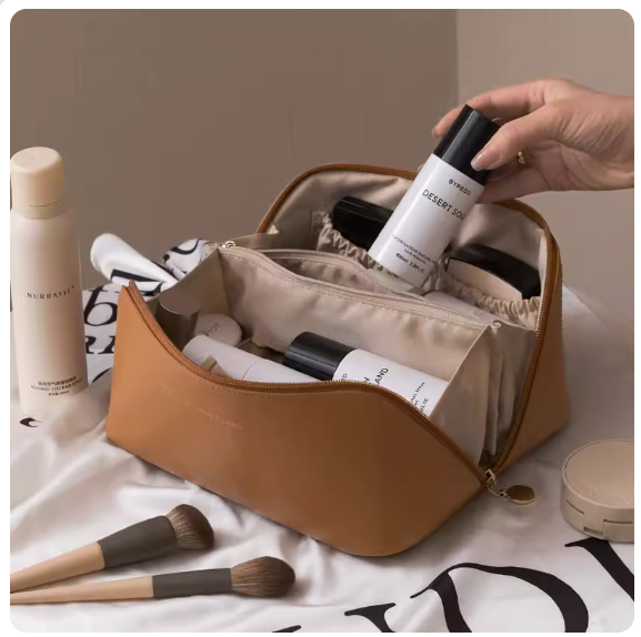 Women's Large Capacity Portable Cosmetic Bag (Mocha Brown)