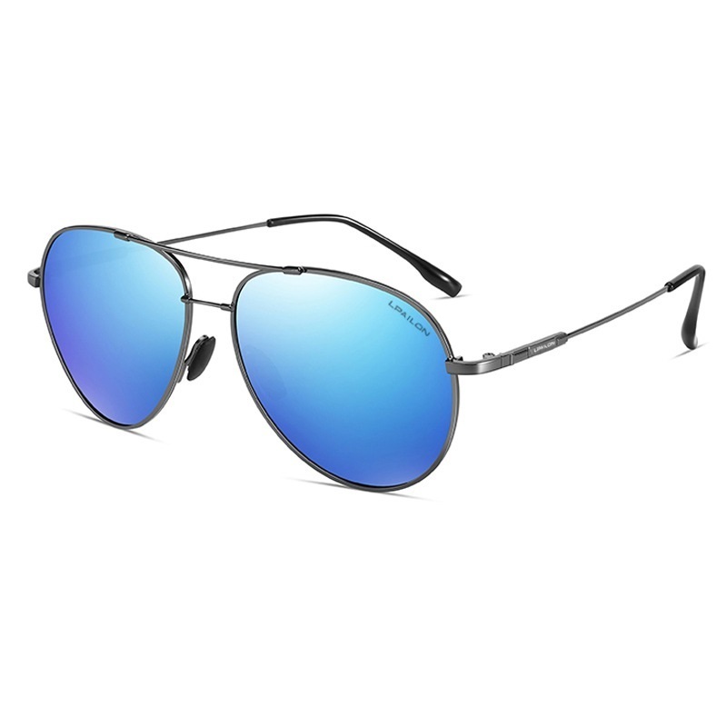 Men's color changing anti-blue light glasses and sunglasses for driving (nude glasses, fashionable gray frame + reflective blue lenses)