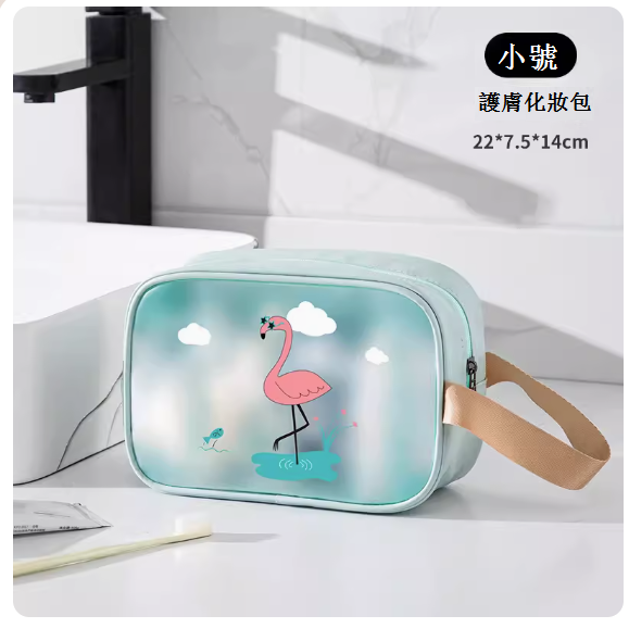 Women's Portable Cosmetic Bag (Teal Flamingo Small)