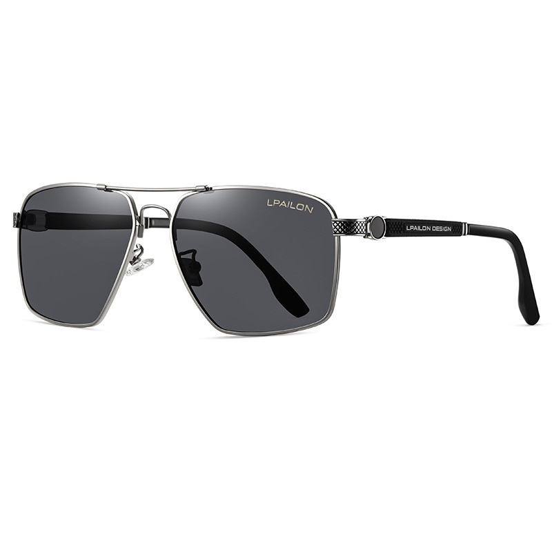 Color-changing glasses memory titanium sunglasses for men (nude glasses with LOGO, fashionable silver frame + black and gray lenses 20225)