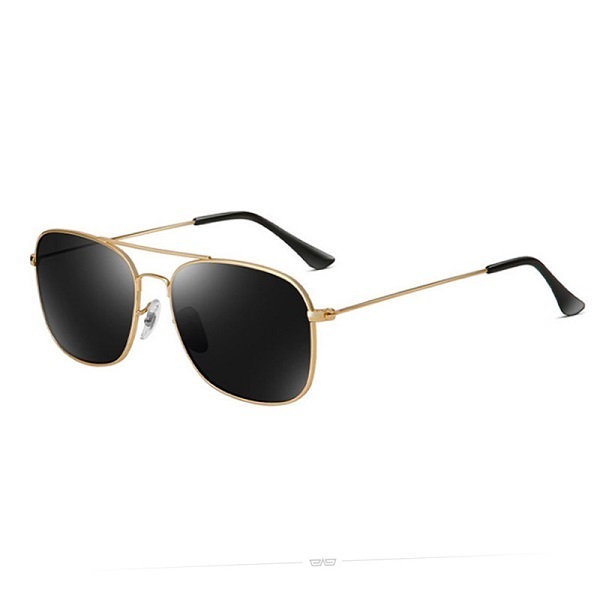 Men's driving sunglasses, fishing anti-UV glasses (nude glasses, gold frame + black and gray polarizer)