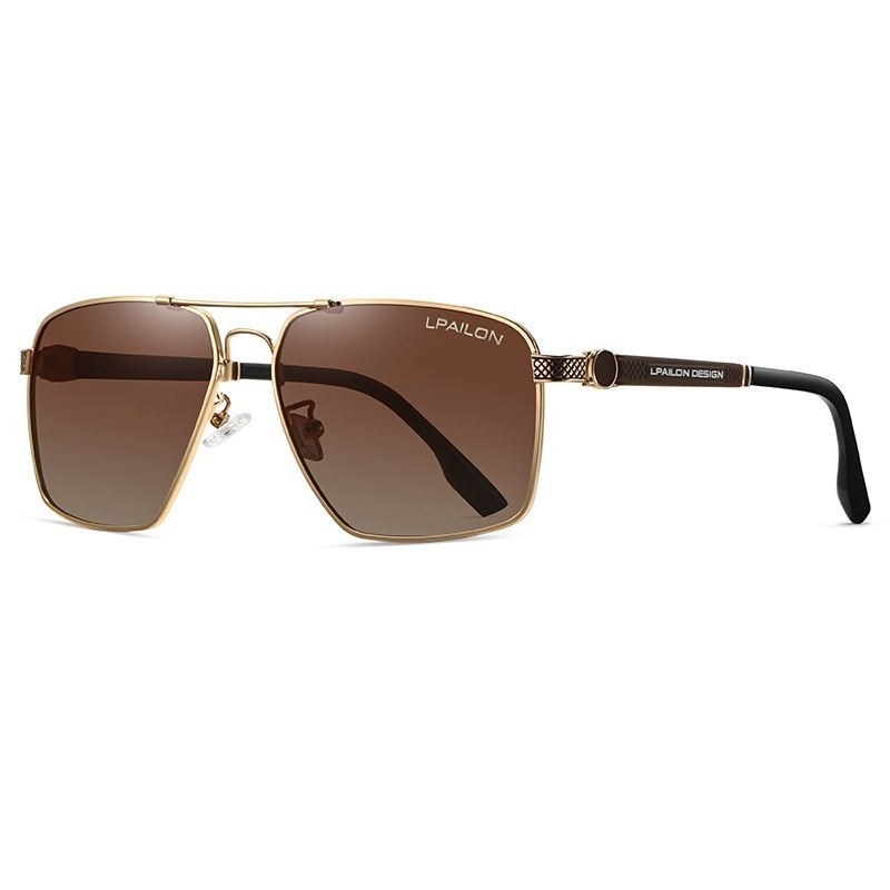 Color-changing glasses memory titanium sunglasses for men (nude glasses with LOGO gold frame + polarized gradient lens 20225)