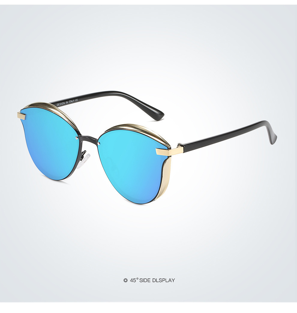 Sunglasses, ancient sunglasses, European and American fashion, street style, trendy, anti-UV (nude glasses, gold frame + reflective blue film polarizer)