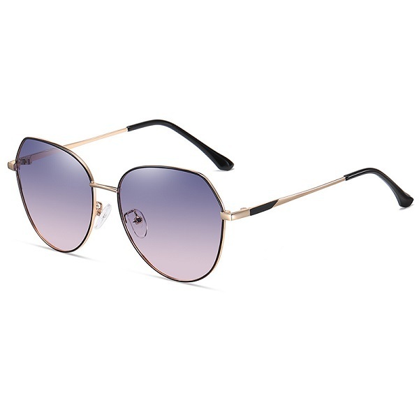 New street style women's fashion sunglasses, trendy polarized glasses driving sunglasses (black gold frame + polarized upper purple and lower pink)