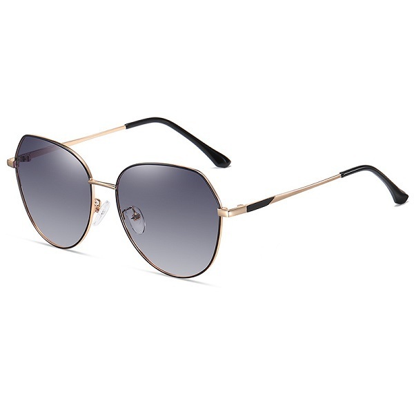 New Street Style Women's Fashion Sunglasses Trendy Polarized Glasses Driving Sunglasses (Black Gold Frame + Polarized Gradient Gray Film)